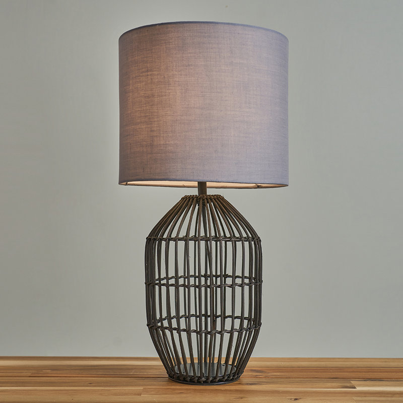 Wicker/Rattan Table Lamp, Dark Grey, Black, 47" H x 25" W x 25" D