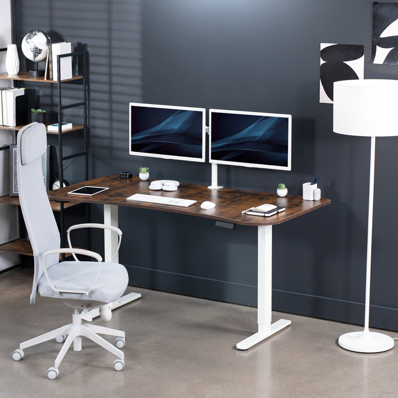 Bureau debout électrique 63 "x 32" VIVO, série E2B1B, Brun rétro / blanc