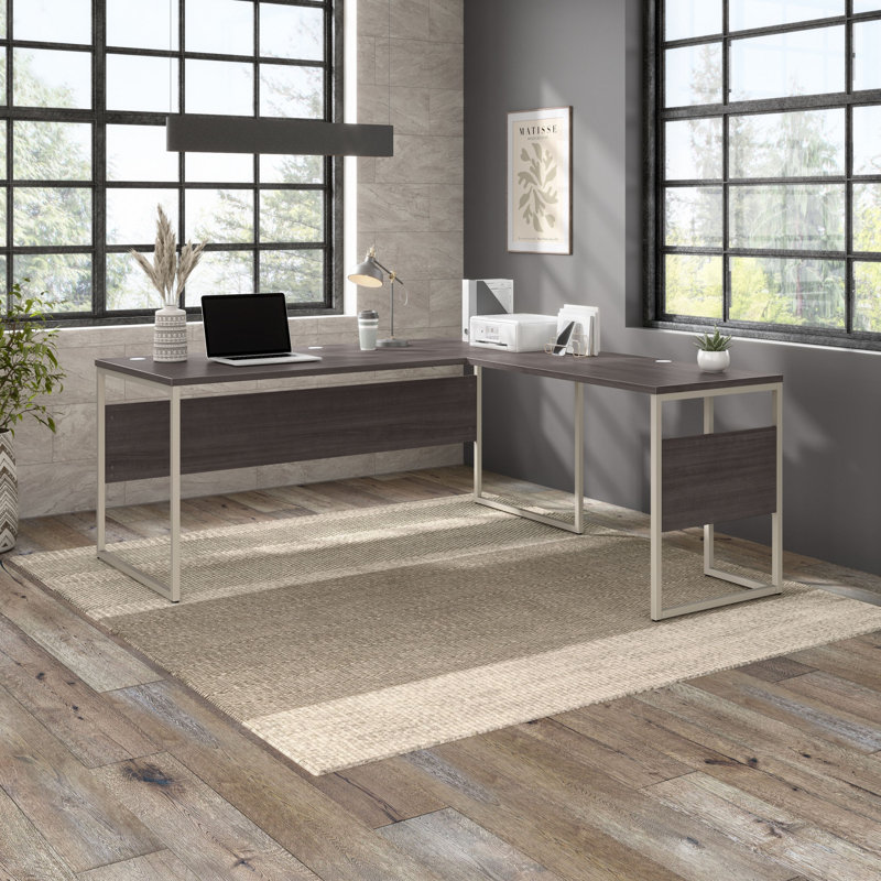 Ensemble de bureau d'ordinateur en forme de L Gaythorne en gris orage - réversible, Gris clair