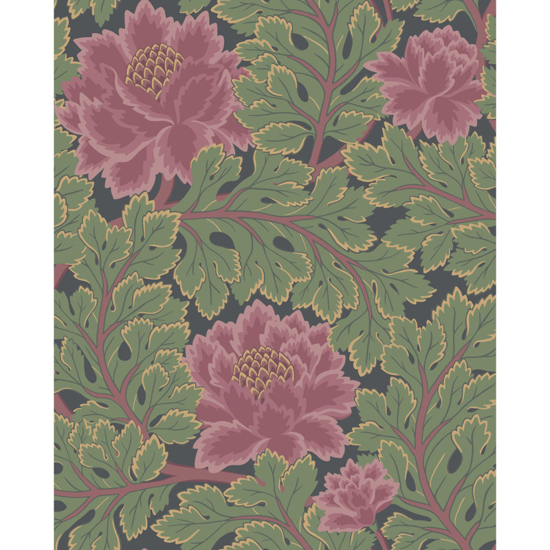 Pearwood Floral Shimmer Wallpaper Roll, Pink/Black
