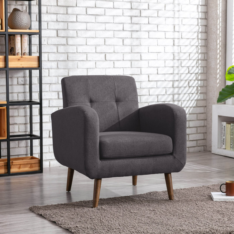 Jonoah Fabric Accent Chair with Rubberwood Legs, Dark Gray Polyester Blend