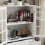 Buffet moderne minimaliste blanc avec portes en verre et tiroir double, idéal pour un rangement et une présentation élégants