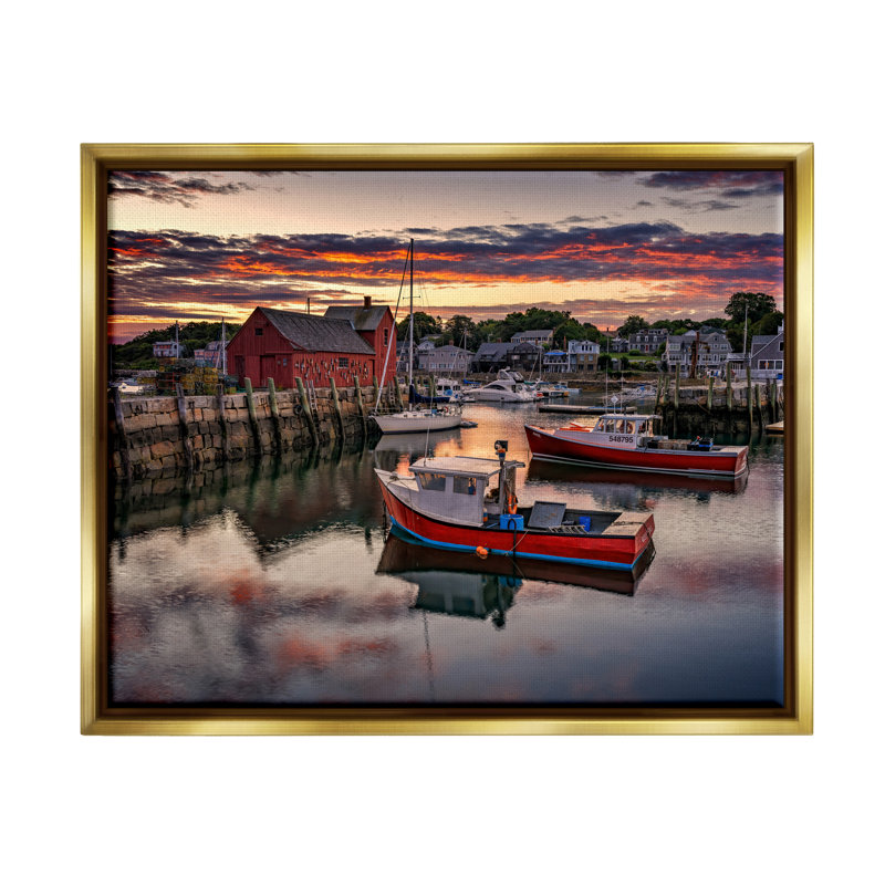 Bateau, coucher de soleil, photographie flottante, art mural par Rick Berk, H 17 po x l 21 po x P 1,7 po