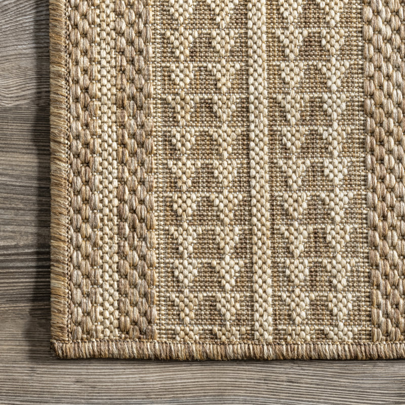 Tribal Indoor/Outdoor Area Rug, Rectangle 5' x 8', Light Brown/Ivory