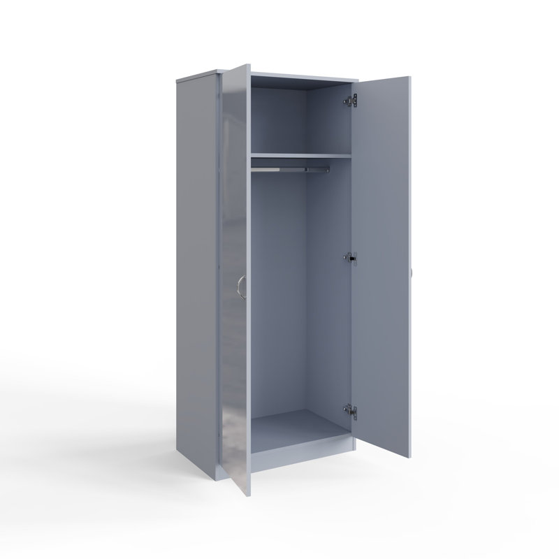 Brendle 2 Door Mirror Wardrobe - High Gloss Finish, Soft Close Doors, Full-Length Mirror, Polished Metal Handles, Grey