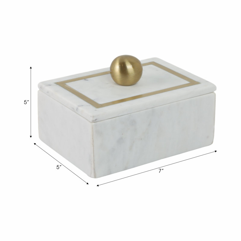 Elegant White Marble 7" x 5" Decorative Storage Box with Gold Knob
