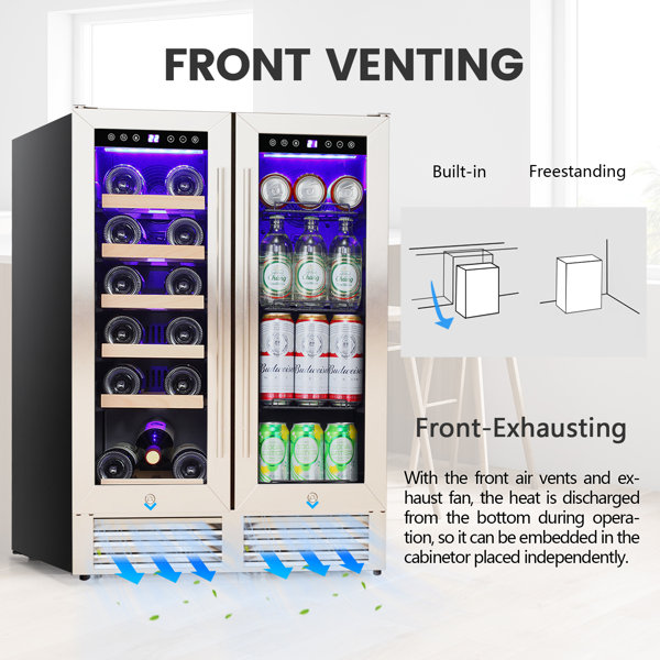 SOTOLA 15 Dual Zone Inch Wine Cooler Refrigerators 28 Bottle Fast Cooling  Low Noise Wine Fridge with Professional Compressor Stainless Steel, Digital