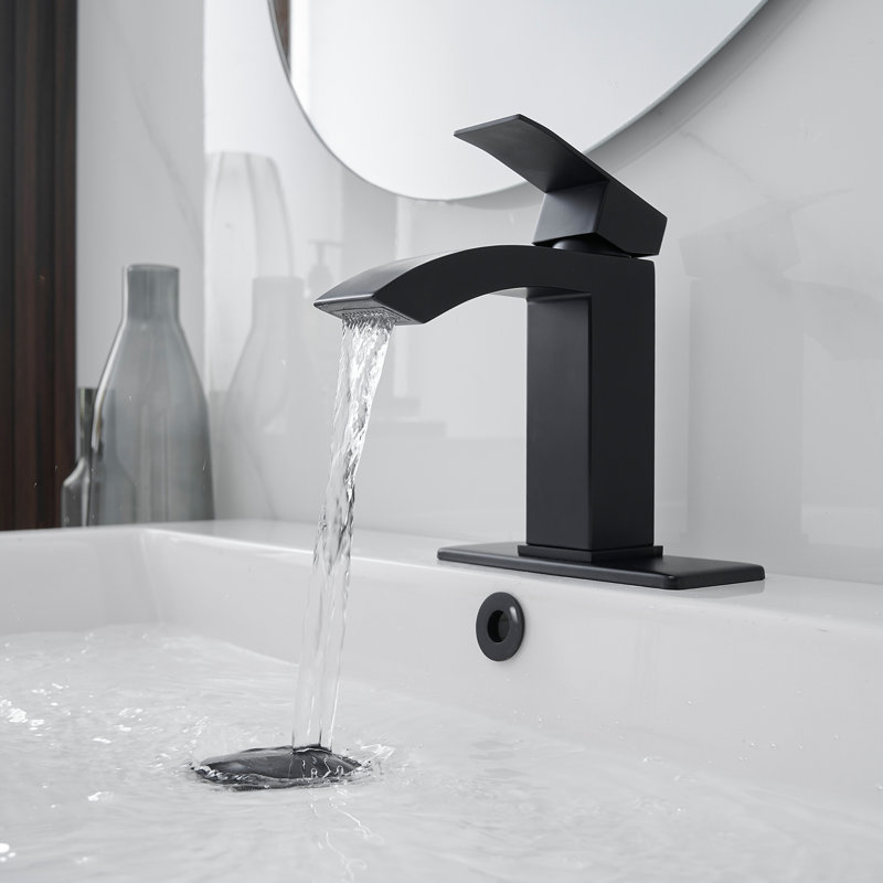 1 Single-handle Bathroom Faucet with Drain Assembly, Matte Black