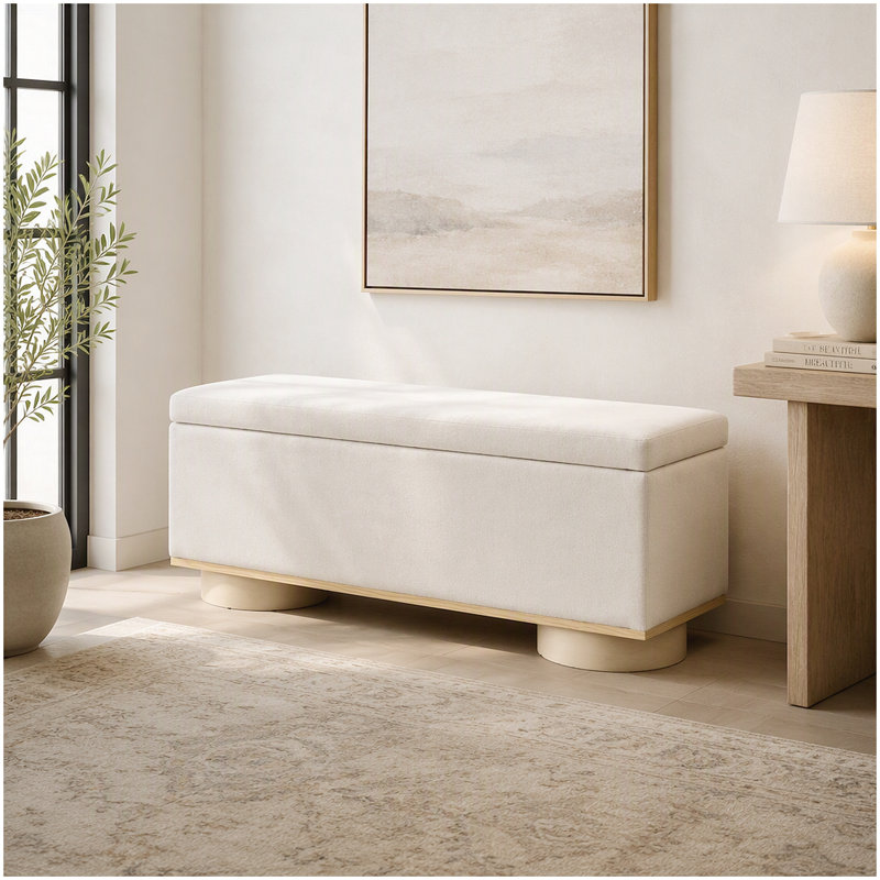 Banquette de rangement moderne 50 po avec repose-pieds en avoine et banc pour le salon de la chambre à coucher