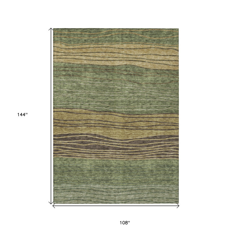 Tapis extérieur lavable rayé vert olive et chocolat 9 pi x 12 pi