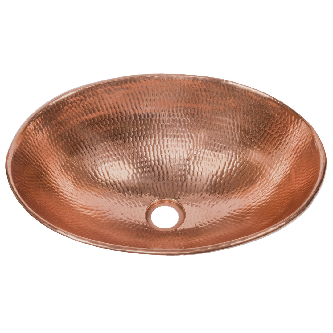 17" Oval Wired Rim Vessel Hammered Copper Sink in Polished Copper Premier Copper Products