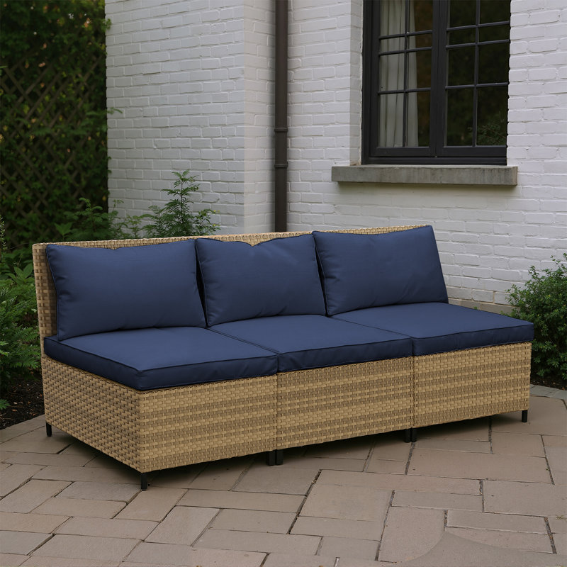 Weather - Resistant Outdoor Wicker Loveseat With Galvanized Steel Frame, Olefin Cushions For Patio, Blue