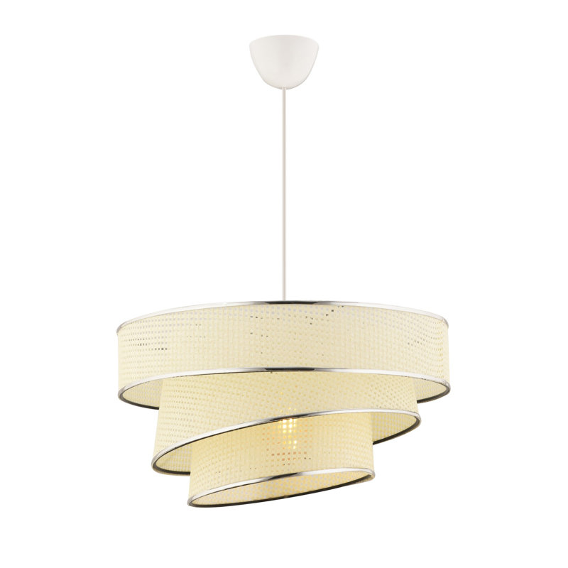 Élégant lustre en métal avec abat-jour en coton, blanc et argent, 15,7 po x 15,7 po x 7,9 po | Certifié CE, douille E27 (60 W maximum) | Parfait pour les salles à manger et les espaces de vie modernes, la conception élégante et l'éclairage ambiant