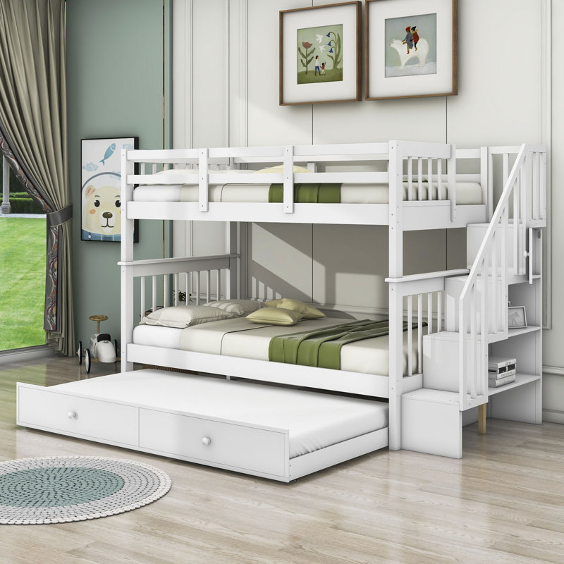 Disdier Kids Twin Over Twin Bunk Bed with Trundle, White