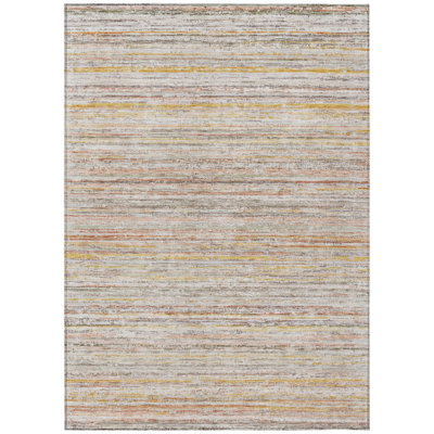 8' X 10' Terra Cotta Striped Washable Indoor Outdoor Area Rug