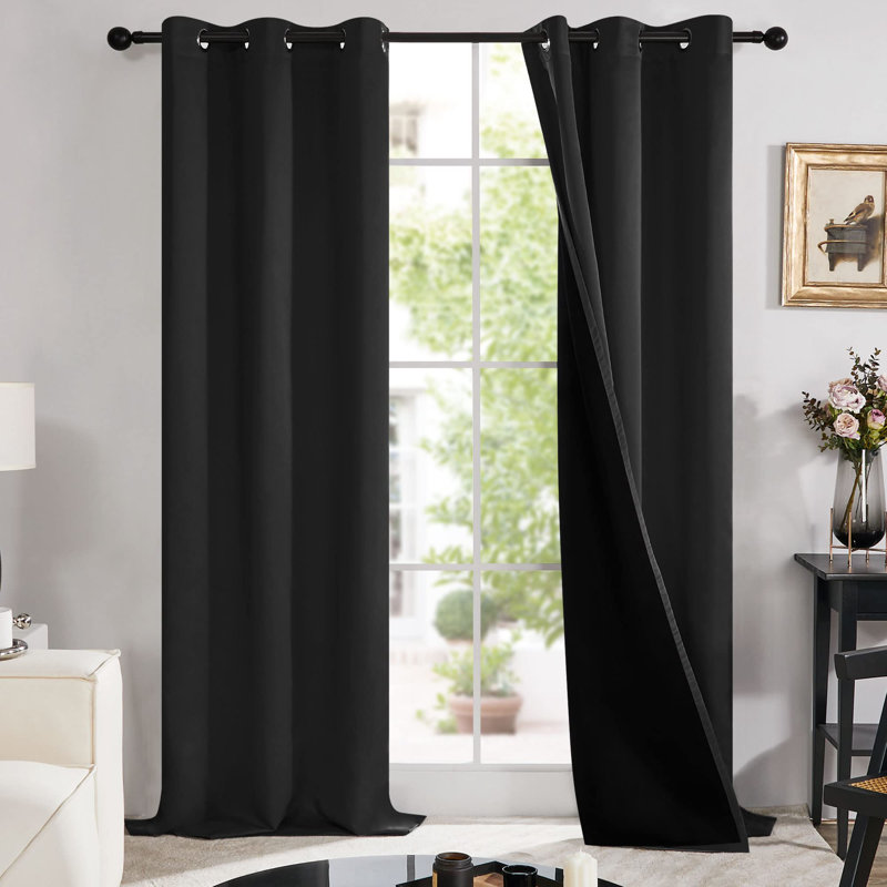 100 Percent Blackout with Liner Grommet Curtain Panel (Set of 4), 42" W x 84" L, Black