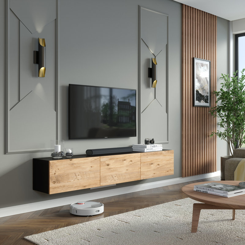 Meuble télé flottant moderne pour téléviseur de 80 po ou moins Colima, Latté chaud / noir