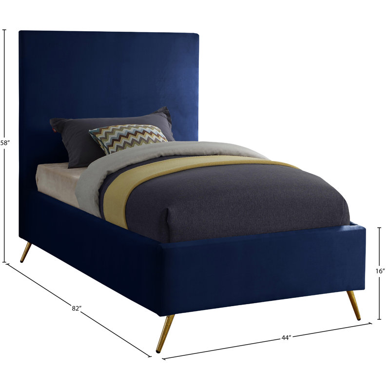 Lit plateforme tapissier Jasmine Lavaca, Simple, Velours marine