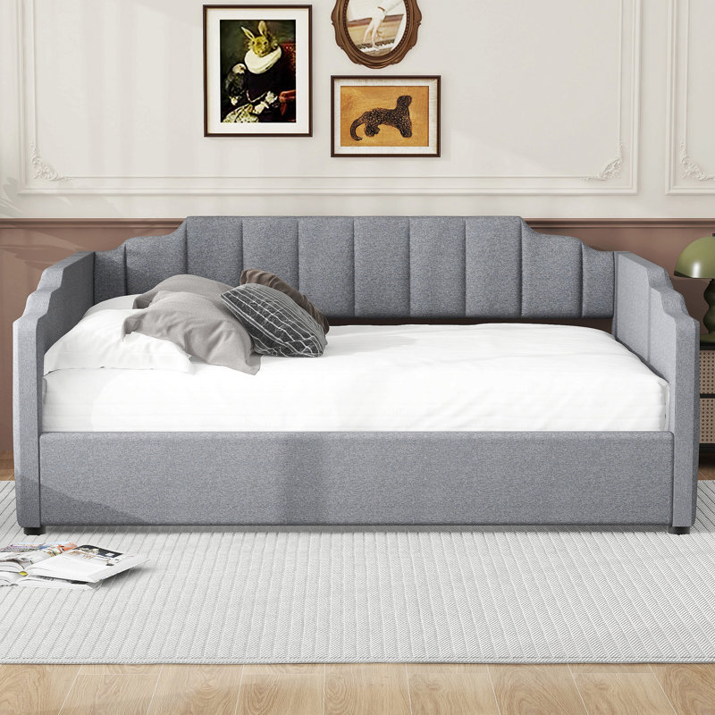 Lit de jour rembourré avec rangement inférieur, Gris
