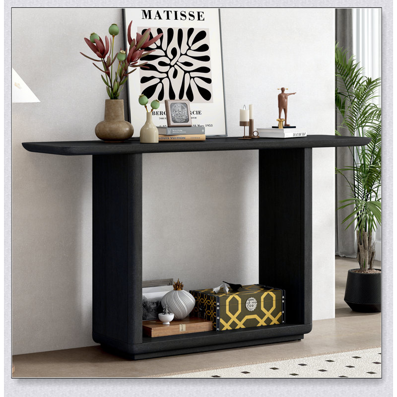 Mirod Elegant Minimalist Console Table with Curved Corners,Natural Wood Veneer,U-Base Design for Easy Placement ,Perfect for Displaying Your Treasures,Simple Assembly