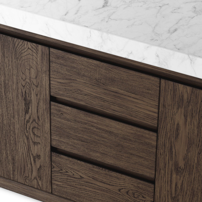 Everett Double Vanity-Satin Light Wash Oak, Satin Espresso Oak Veneer