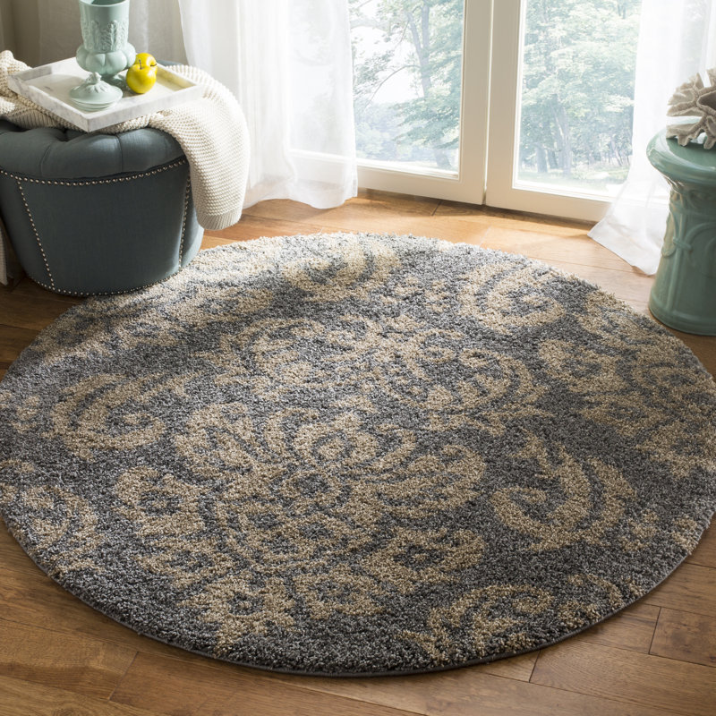 Ellyona Shag Performance Abstract Rug, Round 5'