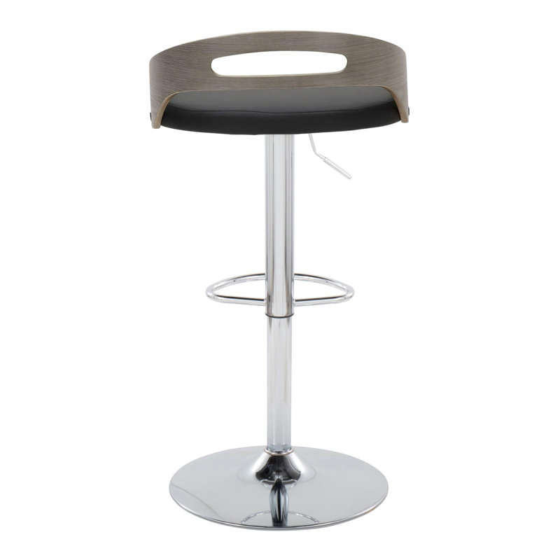 Black Adjustable Swivel Bar Stool with Wood and Metal Frame