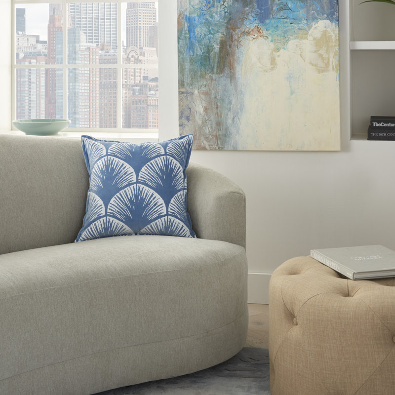 Housse de coussin en coton Arielle, Géométrique bleu 1, H 18 po x l 18 po