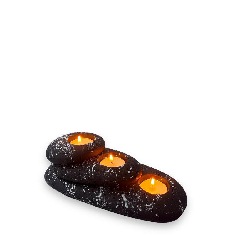 3 Piece Concrete Tabletop Candlestick Set, Black