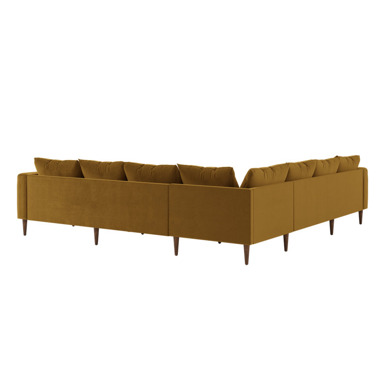 Essential 7-Seat Corner Sectional, Mustard Recycled Velvet, Dark Brown