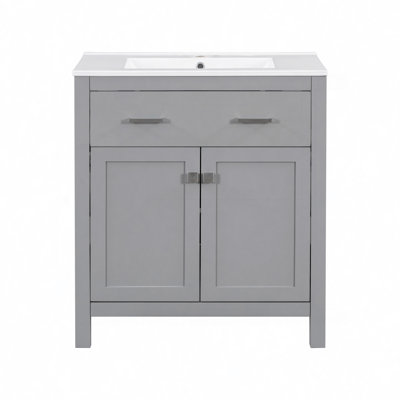 Ensemble de meuble-lavabo moderne avec lavabos doubles (séparés), lavabos doubles en céramique, tablette réglable, portes à fermeture en douceur et tiroir rabattable - Solution de salle de bain moderne pour salles de bain spacieuses