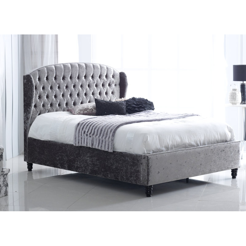 Malloy Upholstered Bed, Black Crush Velvet, Double (4'6)