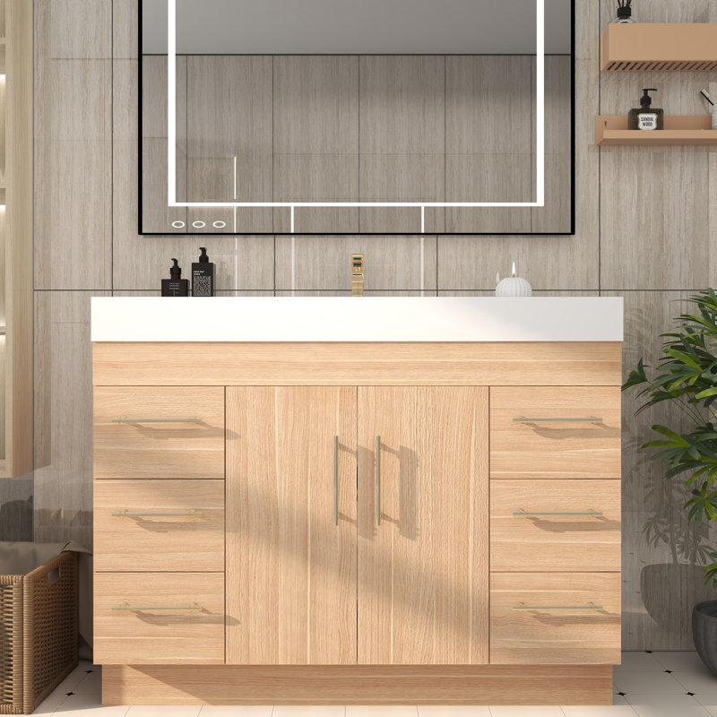 48'' Single Bathroom Vanity with Acrylic Top, Champagne Oak
