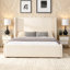 Élégant lit tapissier en tissu avec grande tête de lit, grand-748023971