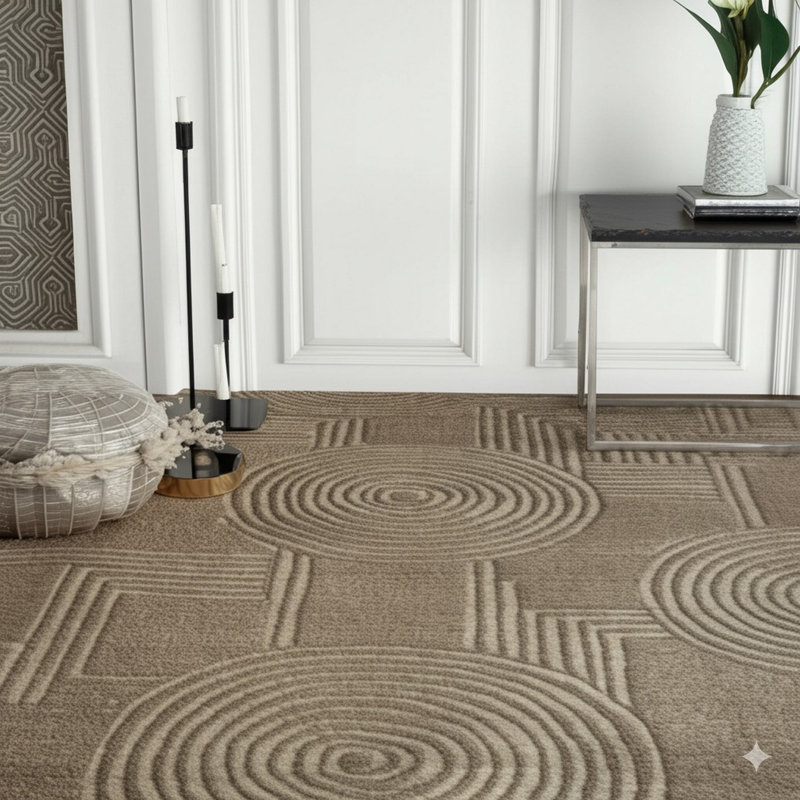 Yellow Hand-Knotted Wool Concentric Geometry Motif Geometric Modern Contemporary Carpet Rug, 6' x 9'