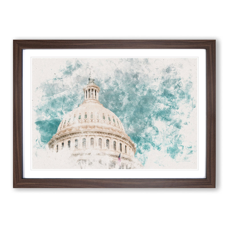 Capitol Hill White House - Picture Frame Painting Print, Walnut Framed, 36cm H x 48cm W x 2cm D