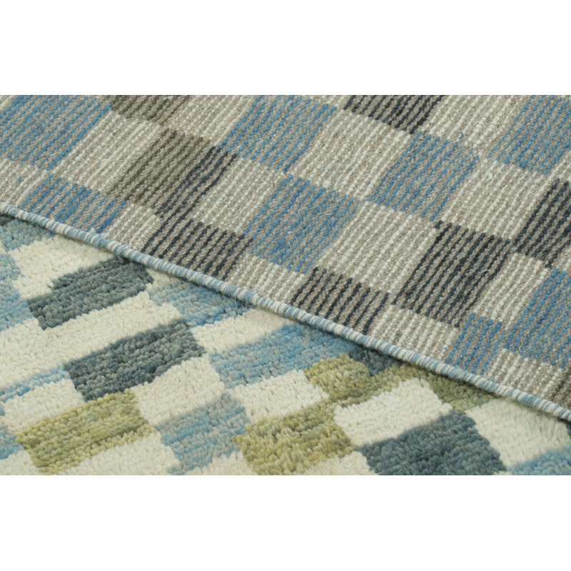 Rug & Kilim’S Modern Rug In Cream, Gray And Blue Abstract Pixelated Pattern