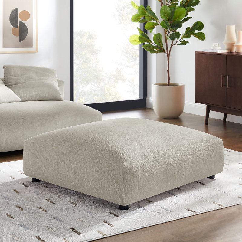 Solace Modular Upholstered Fabric Ottoman, Beige Fabric