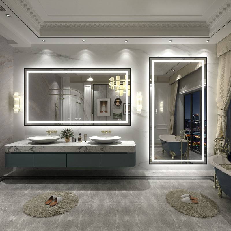 Wayfair Basics® UL Certified Front & Back LED Anti-Fog Tempered Glass Framed Bathroom/Vanity Mirror, 66" x 36"