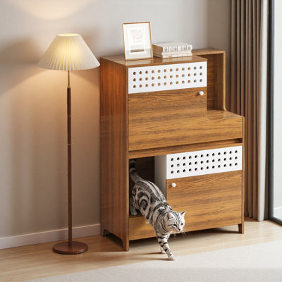 Modern 2 IN 1 Cat Furniture, Cat Litter Box Enclosure Side Table, Cat House With Storage, For 2 Small-Medium Sized Cats