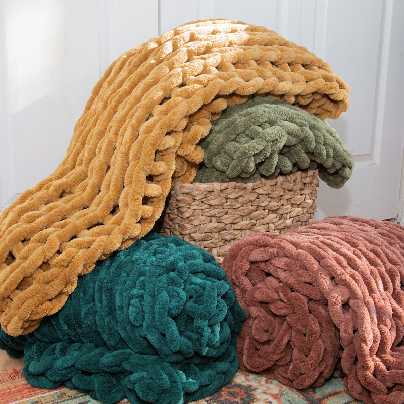 Donna Sharp Olive Chenille Knit Woven Throw, Olive