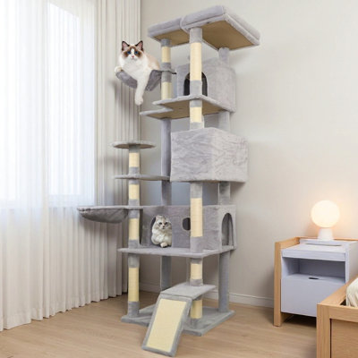 Tour pour arbre à chat gris clair avec grand poteau à griffes en sisal et plateforme