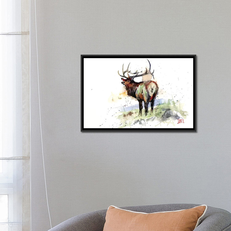 «Elk III», impression sur toile tendue, H 18 po x l 26 po x P 1,5 po, Toile avec cadre noir, Pas de tapis