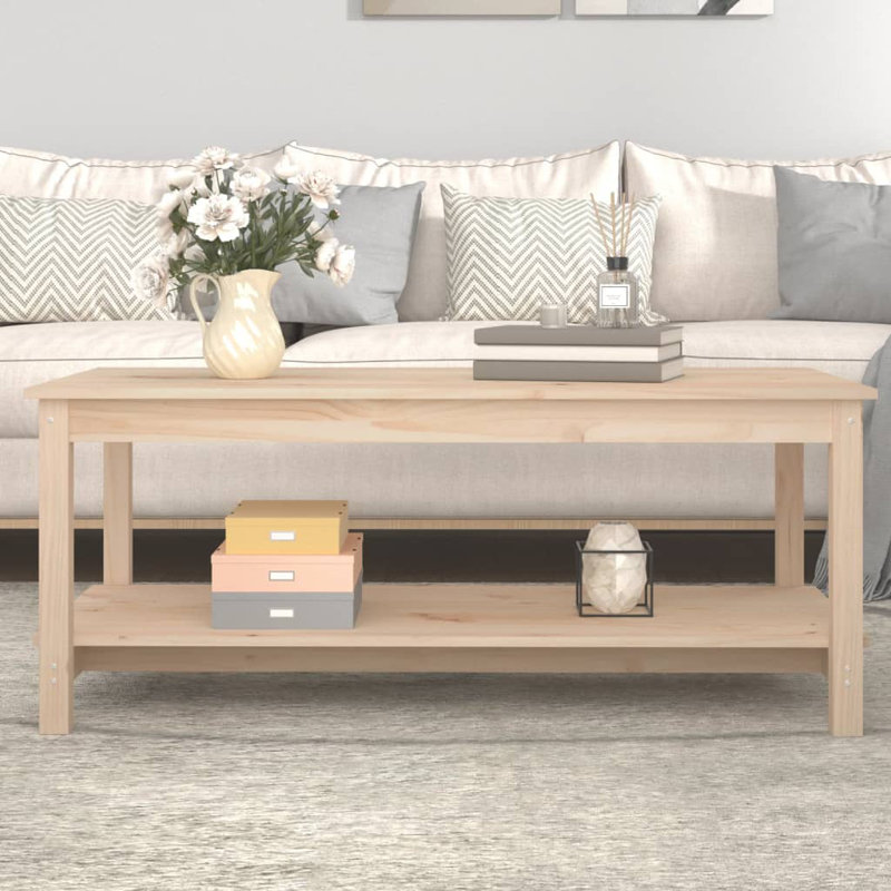 Solid Wood Four Leg Coffee Table with Storage, Brown