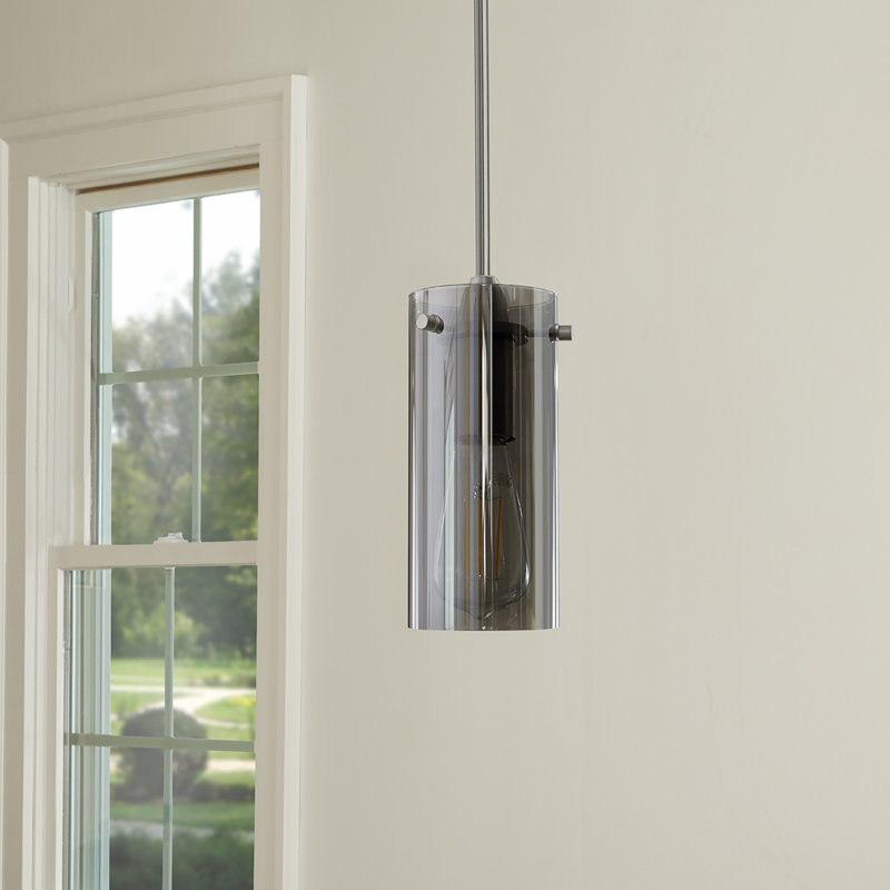 Luminaire suspendu cylindrique à 1 lumière Angelina, Brushed Nickel, Small Shade, Smoke