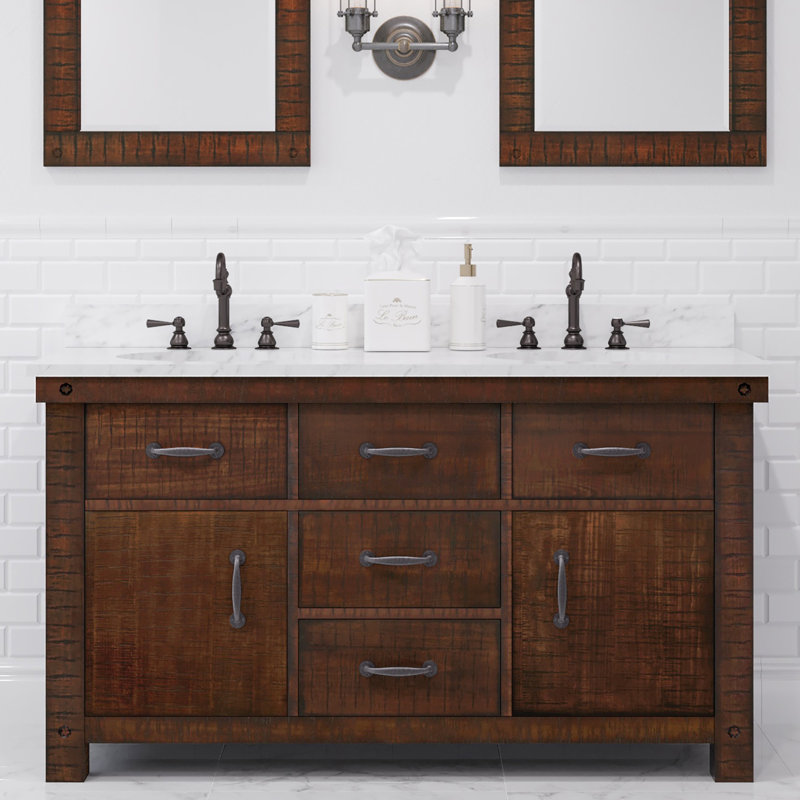 Oxon Hill 60'' Double Bathroom Vanity with Top, Carrara White, Rustic Sienna