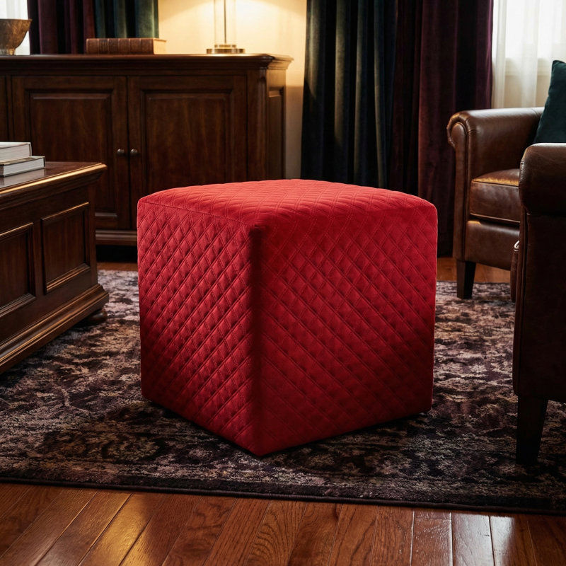 Peres Velvet Ottoman, Red Velvet