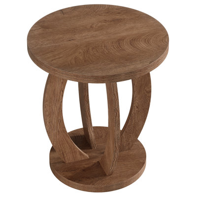 Round Wood End Table, Farmhouse Accent Bedside Table For Living Room Bedroom Small Space