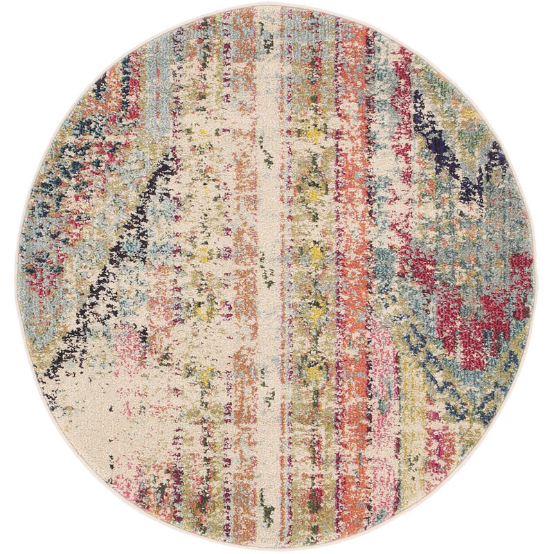 Indira Washable Geometric Indoor Rug, Round 3'