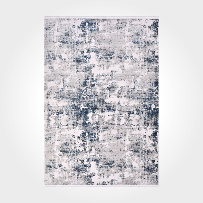 Tapis bleu moderne / abstrait lavable à la machine antidérapant, Rectangle 4 pi x 6 pi 6 po